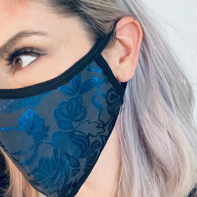 Blue & Dark Gray Silky Floral Face Mask-Face Masks-ESPI LANE