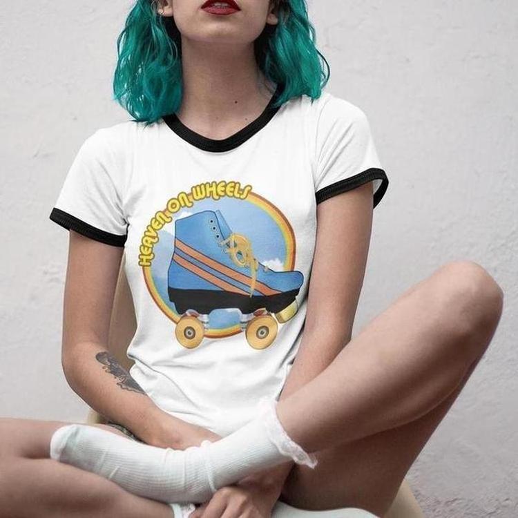 Roller Skate Heaven on Wheels Tee-Graphic T-Shirts-ESPI LANE