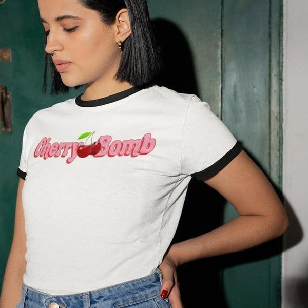 thumbnail image 2 of Vintage Style Red Cherry Bomb Iron-On Patch – Punk Rockabilly Embroidered Girl - 74 2 of 4