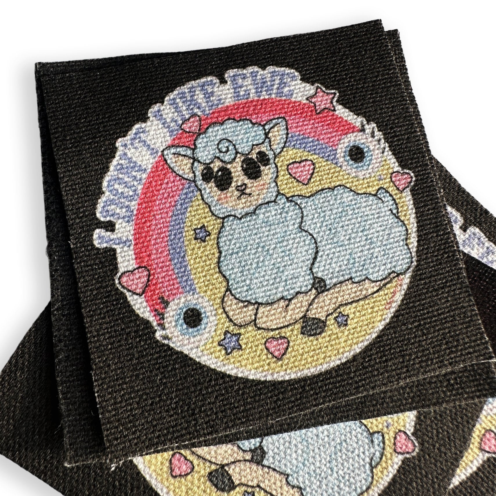 Lamb Sewn On Patch | Punk Accessories DIY Handmade Cute Fabric Color Patches | Four Eyed Sheep | I Don't Like You | 3x3"