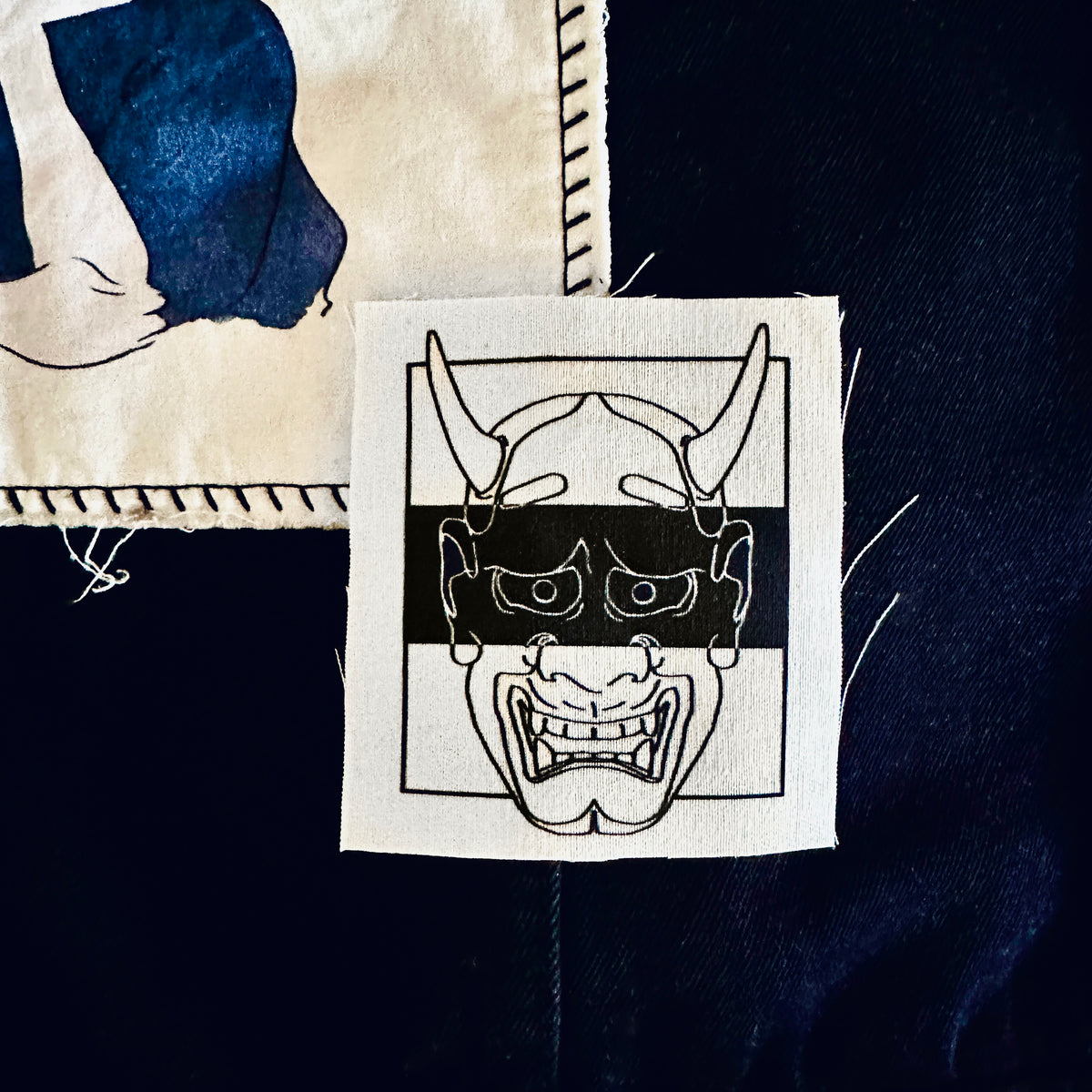 Japanese Noh Mask Sew-On Fabric Patch