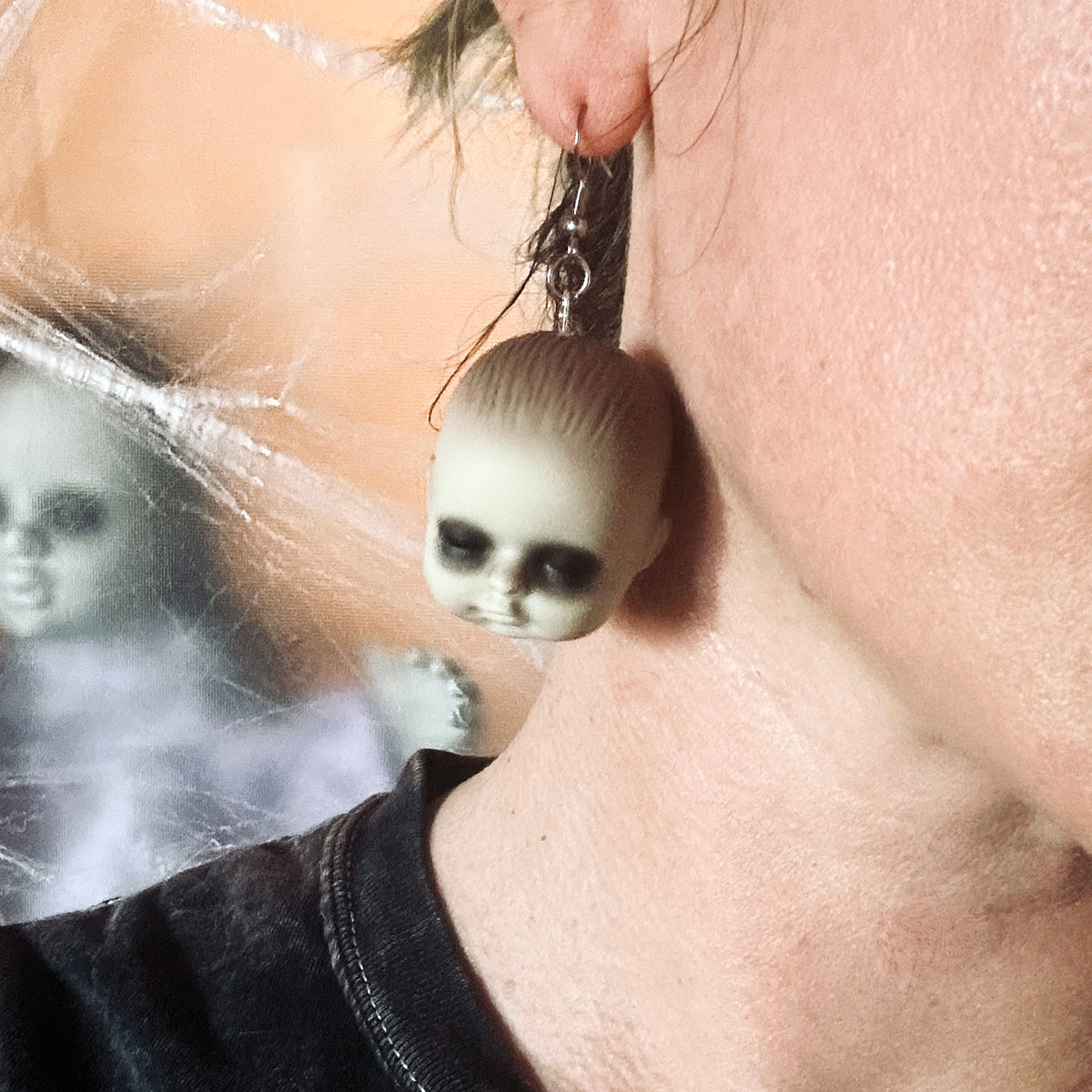 Creepy Baby Doll Head Earrings