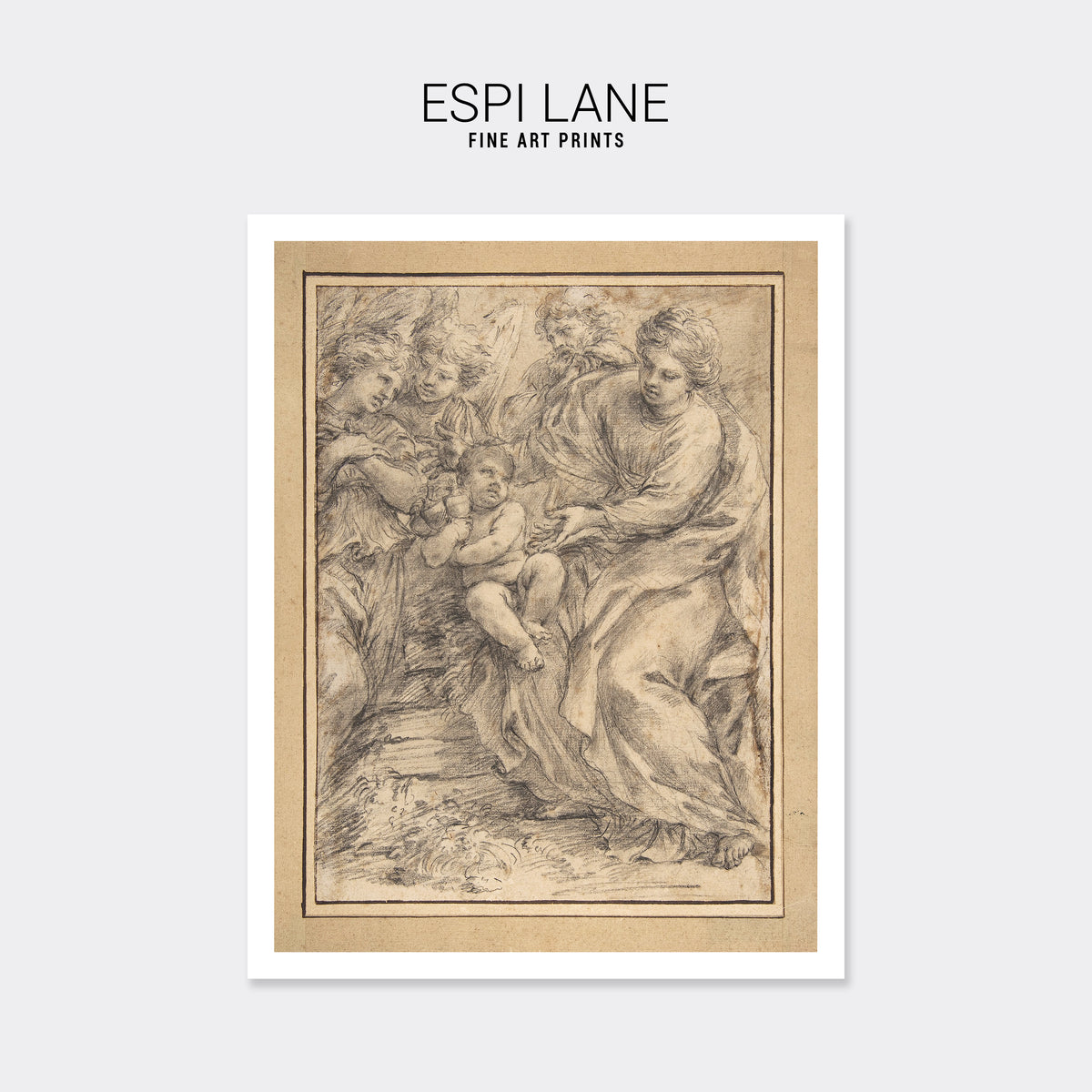 Antique Cream Holy Family Angel Fine Art Print-ESPI LANE