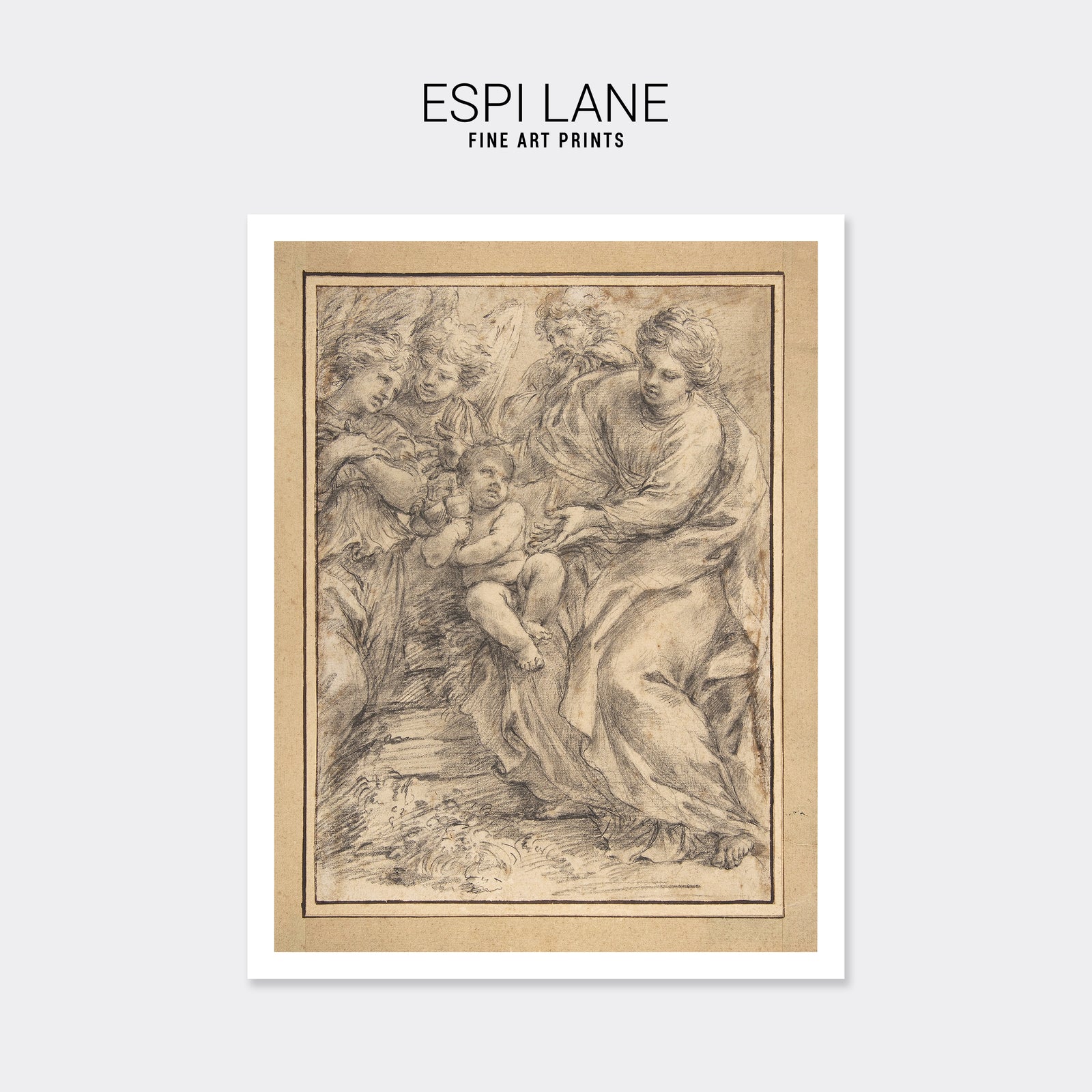 Antique Cream Holy Family Angel Fine Art Print-ESPI LANE