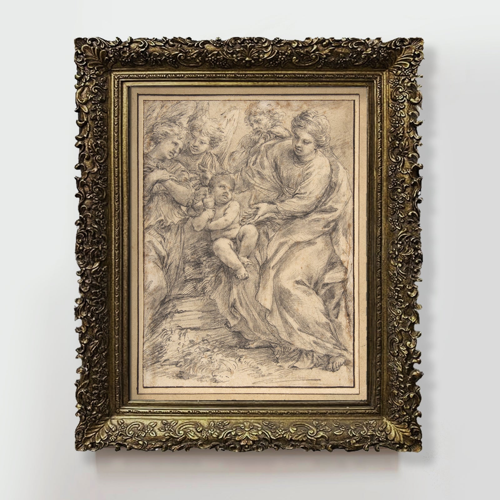 Antique Cream Holy Family Angel Fine Art Print-ESPI LANE