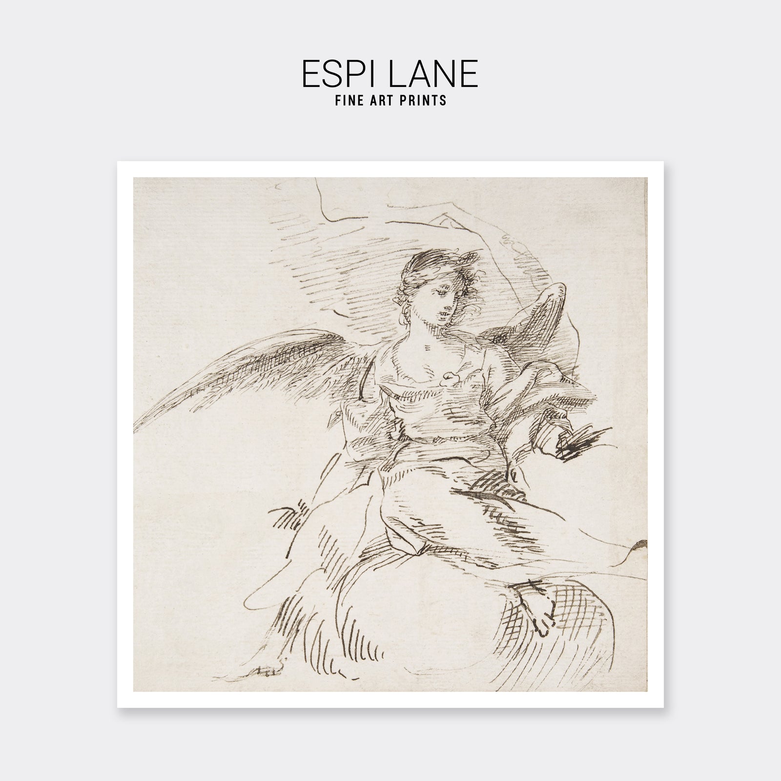 Antique Sketch Angel in the Clouds Fine Art Print-ESPI LANE