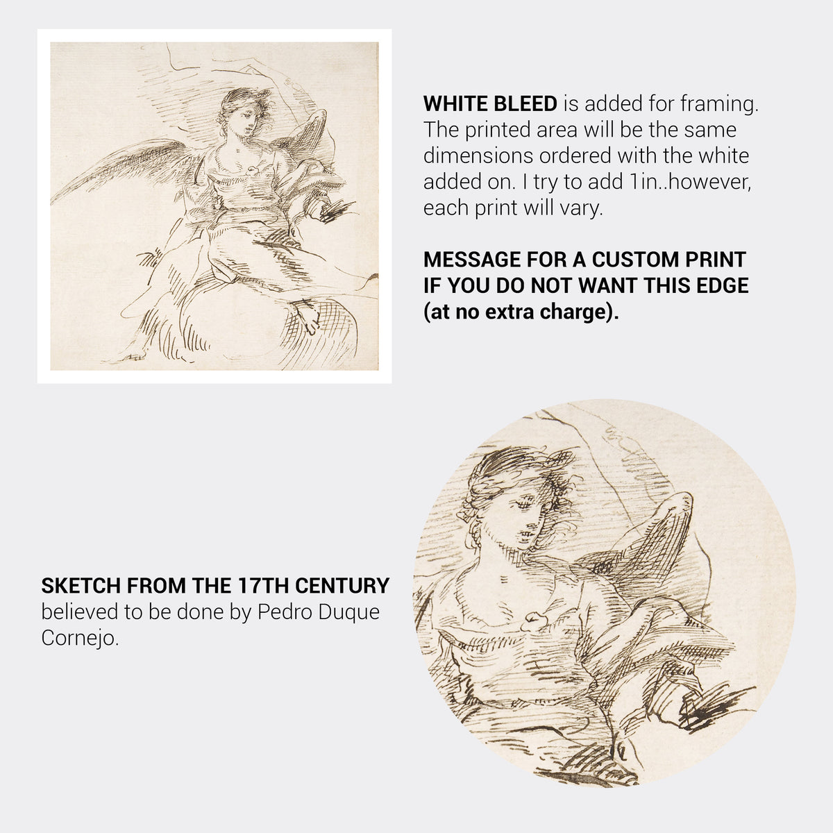 Antique Sketch Angel in the Clouds Fine Art Print-ESPI LANE