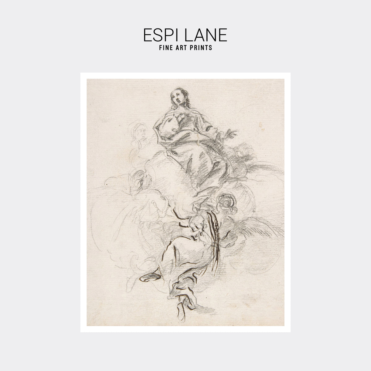 Antique Sketch Immaculate Family Angel Fine Art Print-ESPI LANE