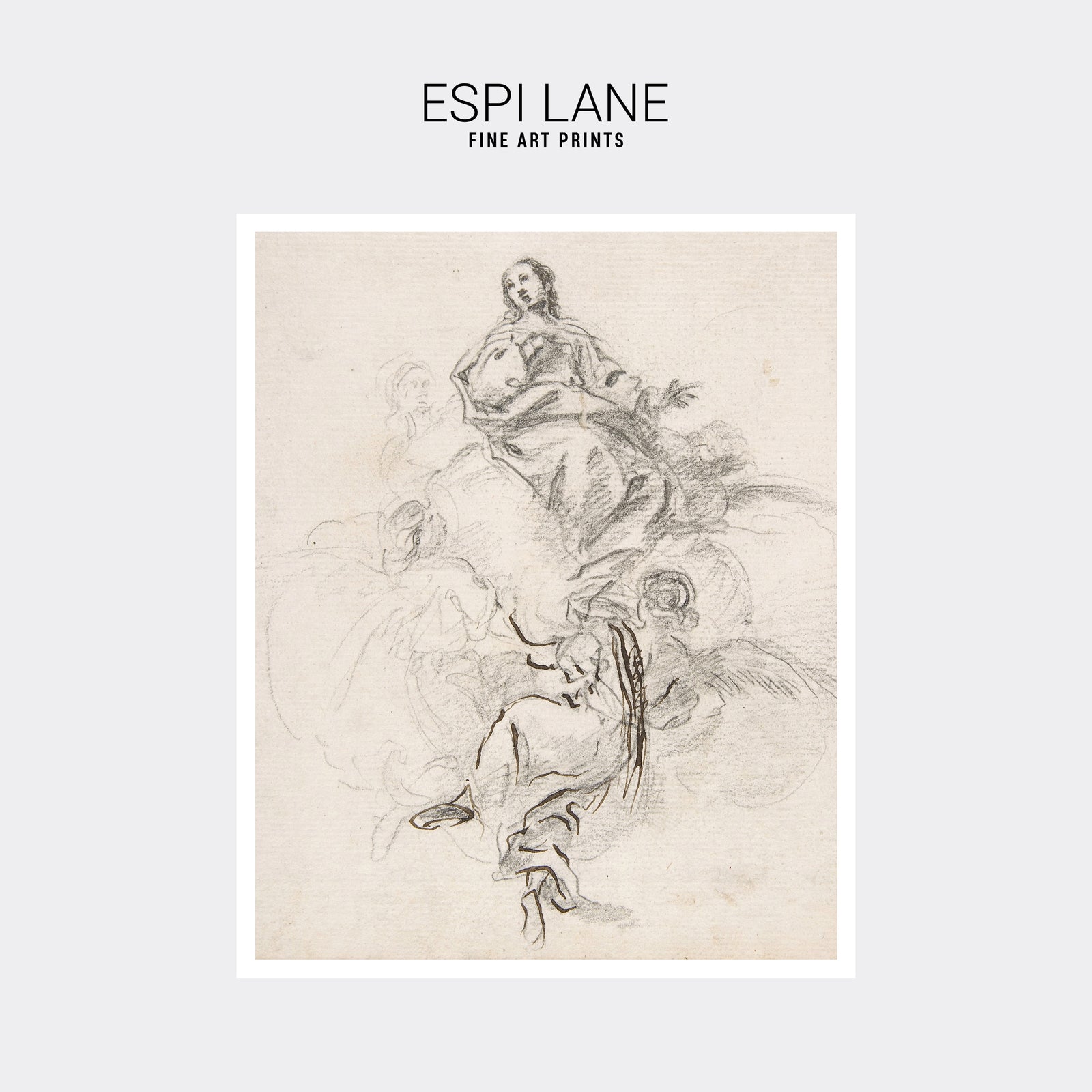 Antique Sketch Immaculate Family Angel Fine Art Print-ESPI LANE