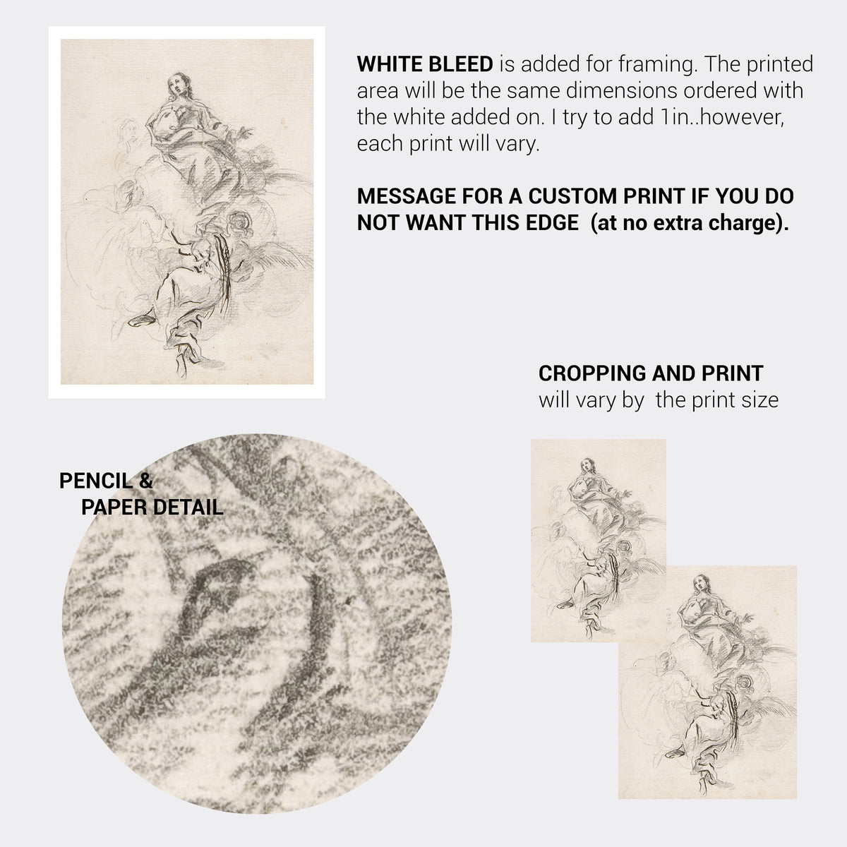 Antique Sketch Immaculate Family Angel Fine Art Print-ESPI LANE