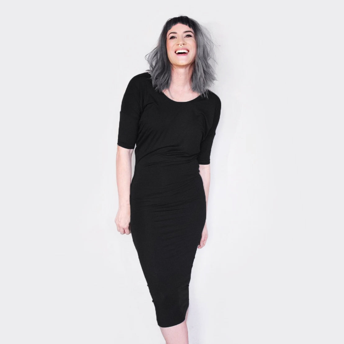 Draped Jersey Midi Length Dress