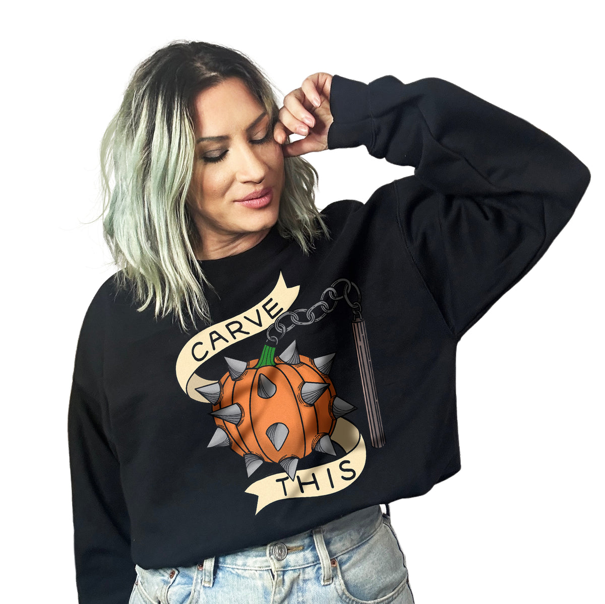 Carve This Pumpkin Flail Graphic Sweatshirt