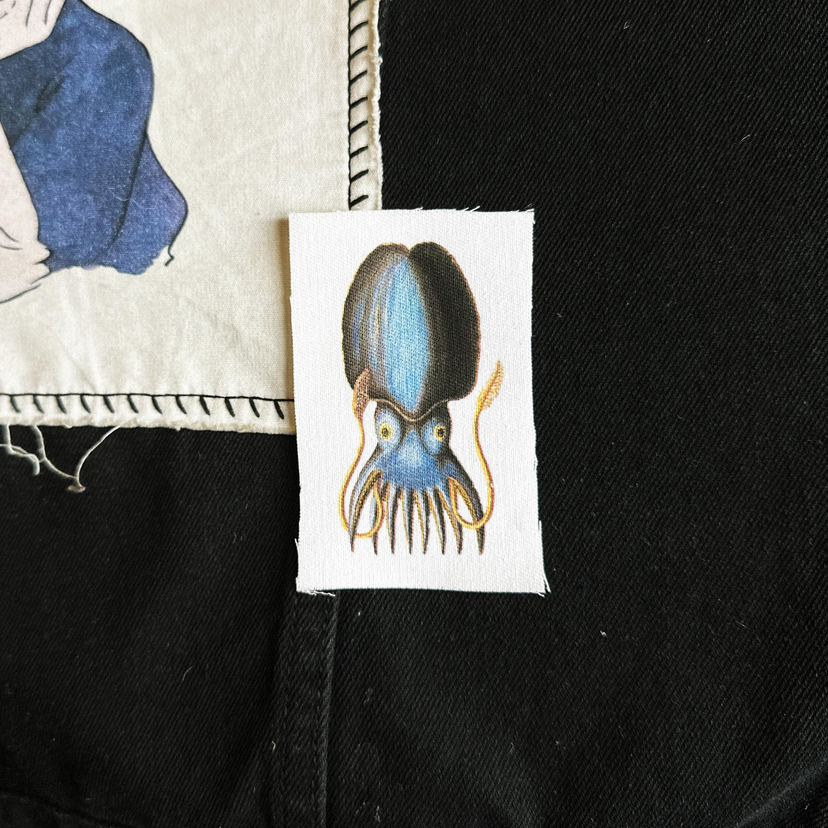 Blue Squid Sew-On Fabric Patch
