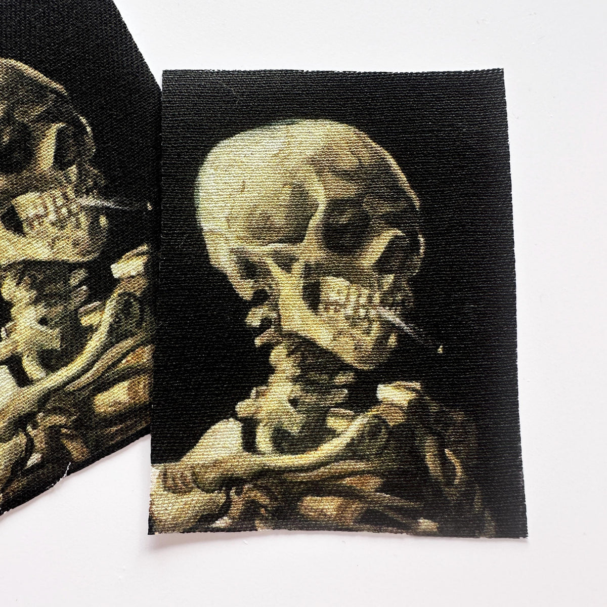 Skeleton Smoking Skull Handmade Large Sew on Fabric Patch