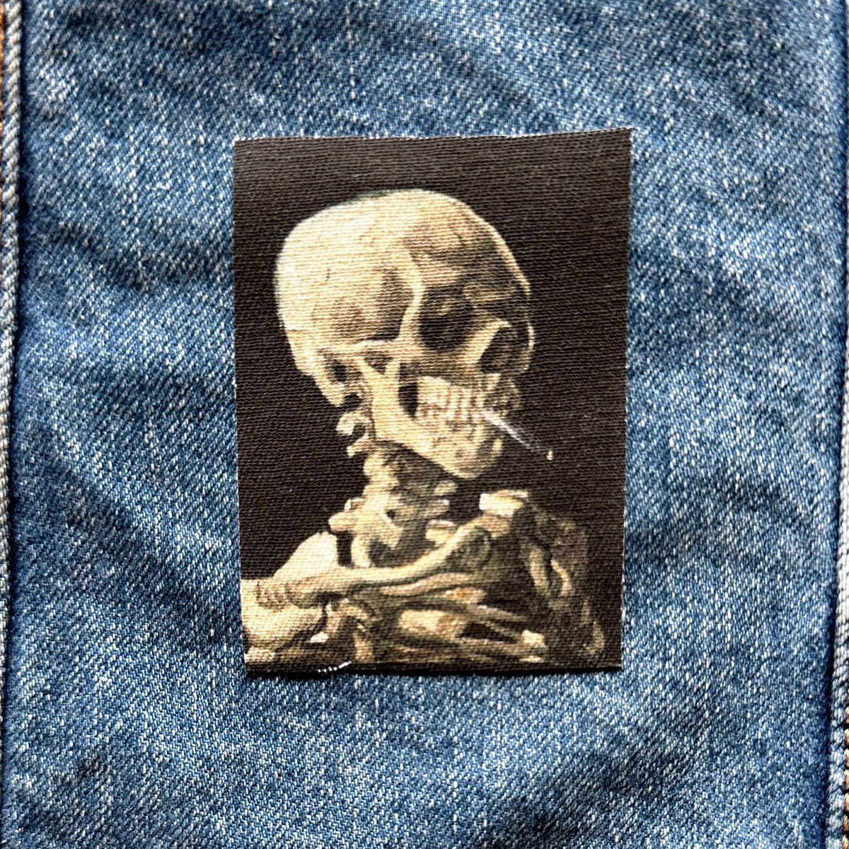 Skeleton Skull Smoking Sew-On Patch for Clothing &amp; Jackets