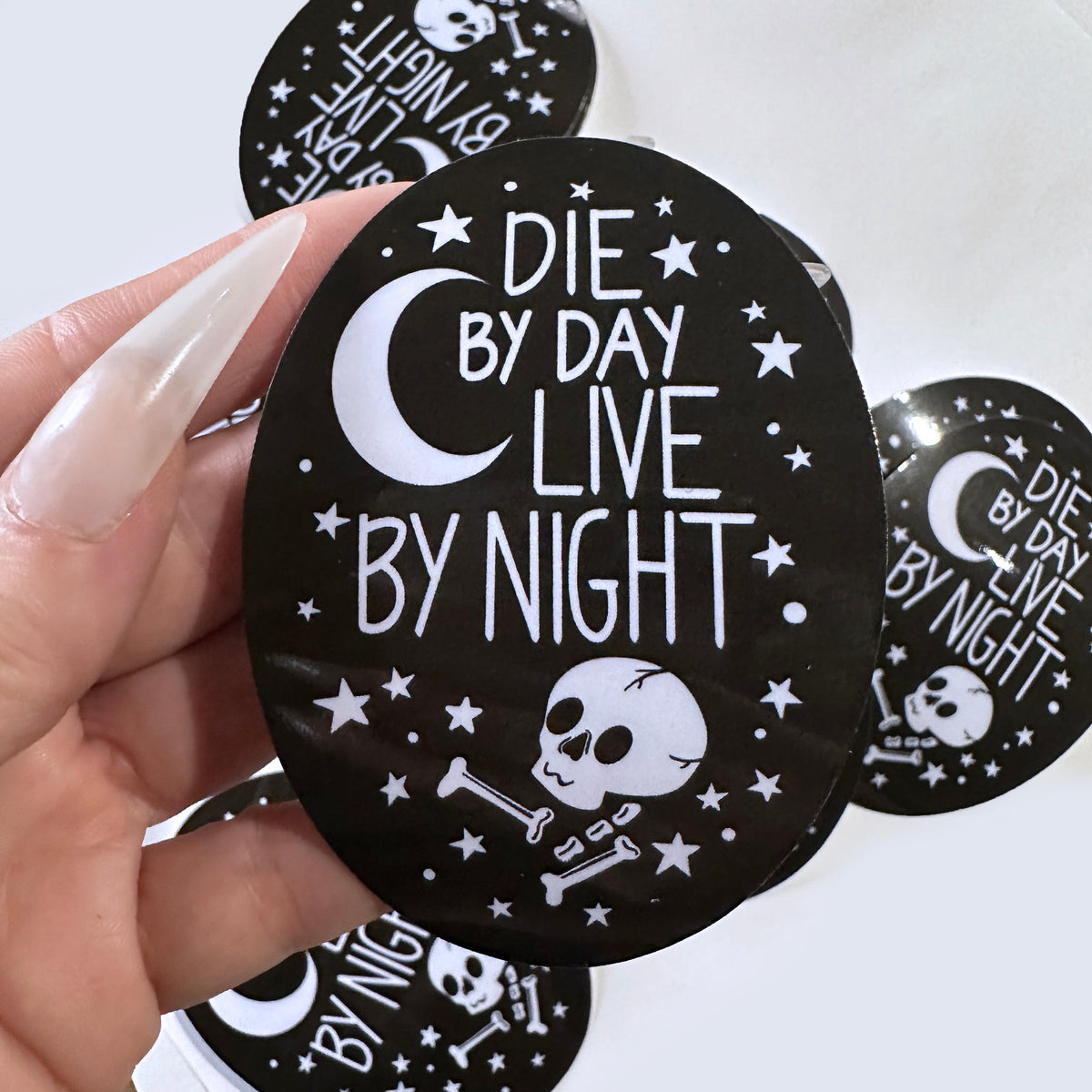 Die By Day Live By Night Skull Sticker