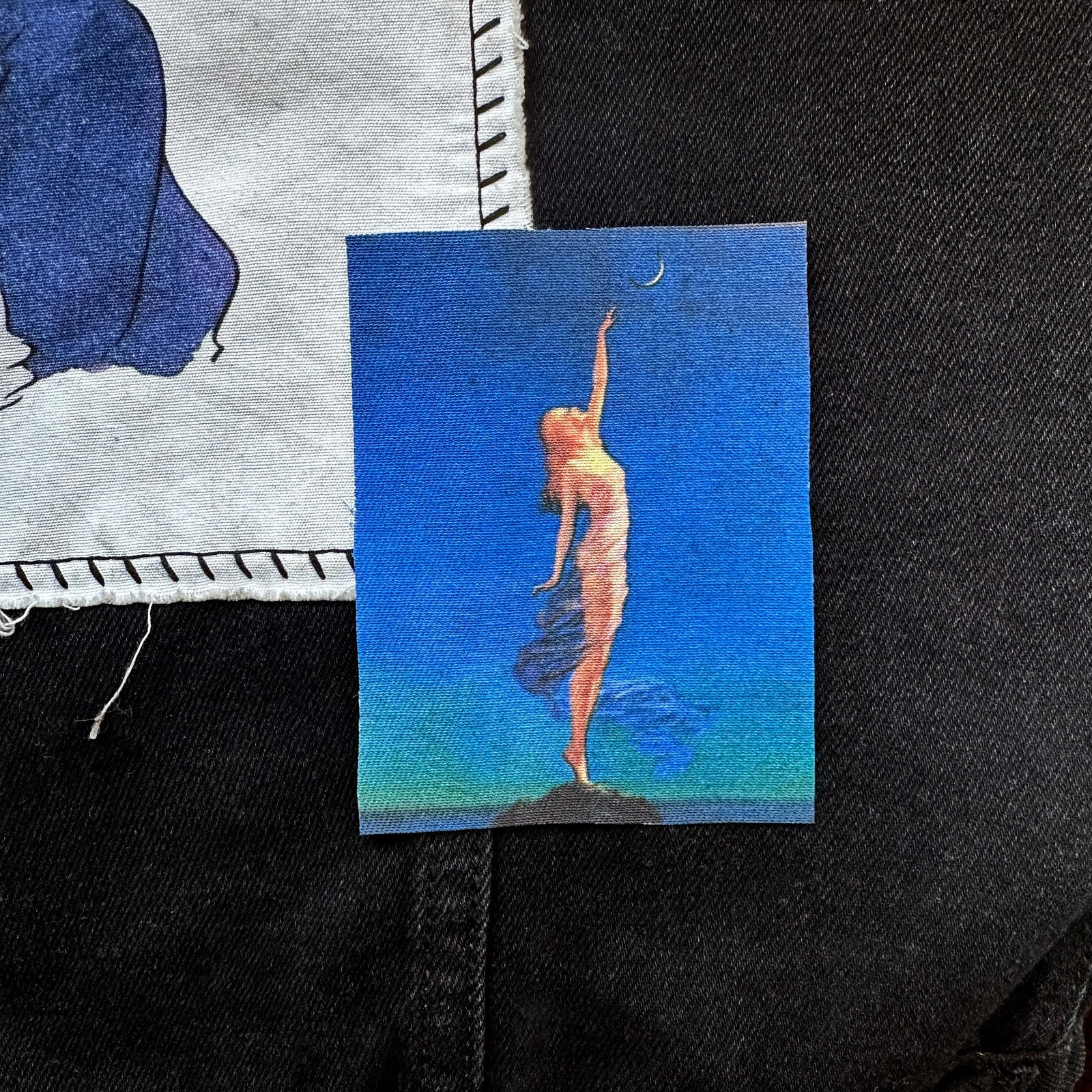 Pin-Up Woman Reaching for the Moon Fabric Patch-ESPI LANE