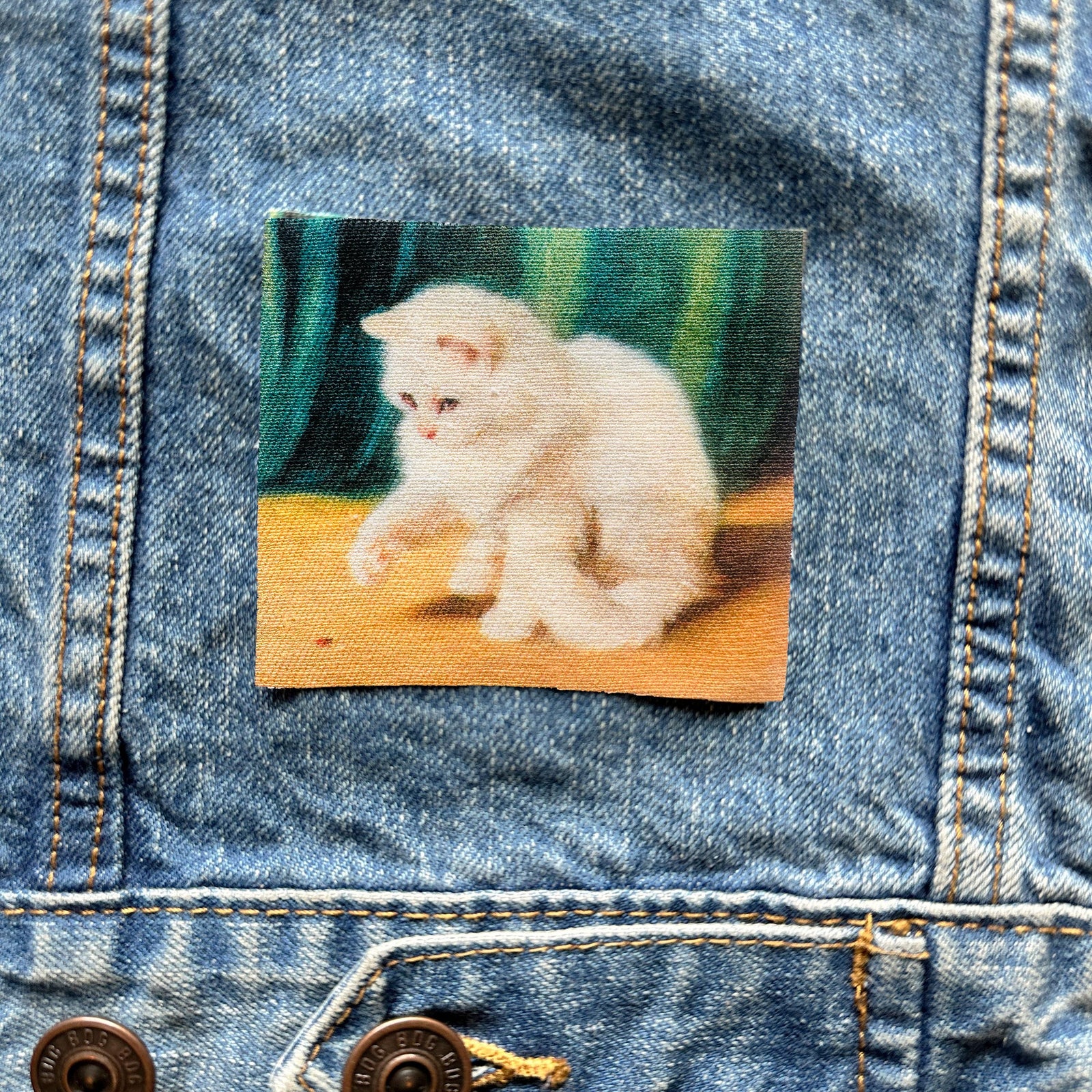 White Cat Sew On Fabric Cottagecore Patch-ESPI LANE