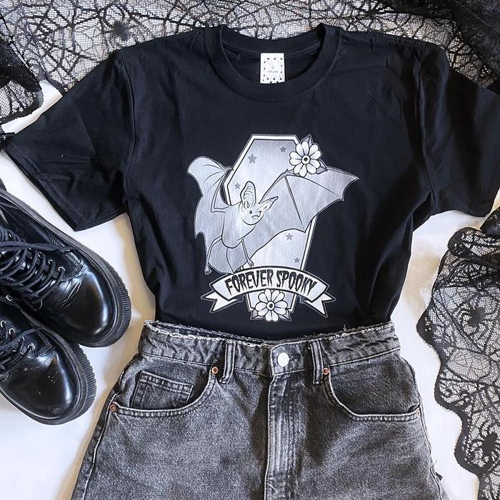 Black Forever Spooky Bat Unisex Tee-Graphic T-Shirts-ESPI LANE