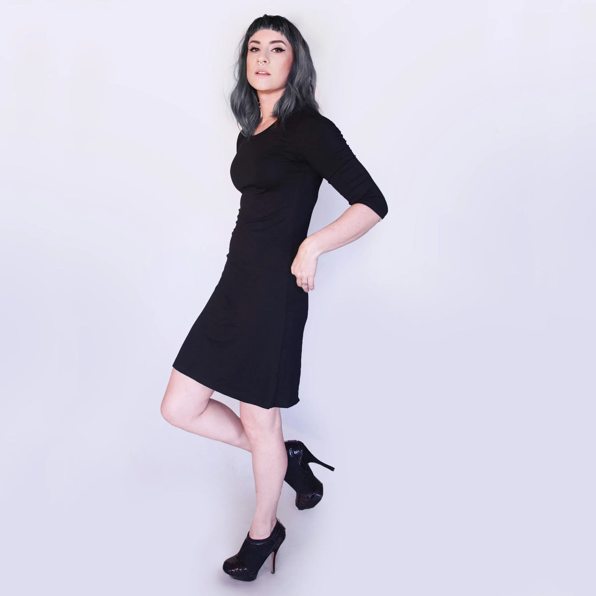 Black Quarter Sleeve Mini Dress