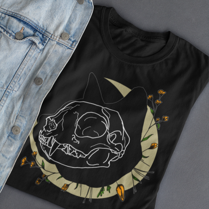 Cat Skull Moon Magica Tee-Graphic Shirt-ESPI LANE