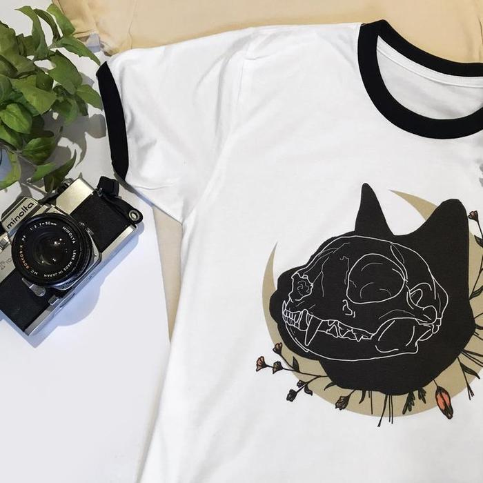 Cat Skull Moon Magica Tee-Graphic Shirt-ESPI LANE