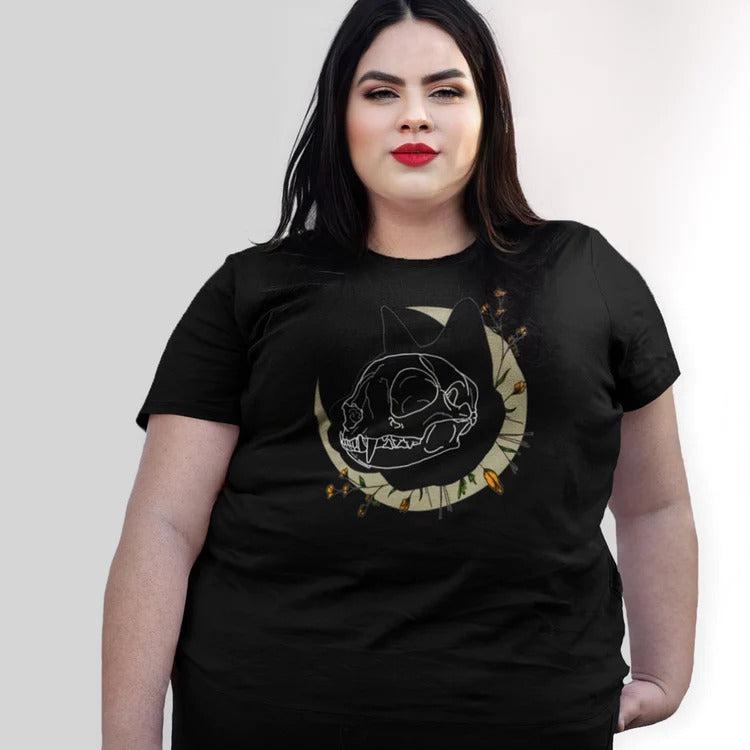 Cat Skull Moon Magica Tee-Graphic Shirt-ESPI LANE