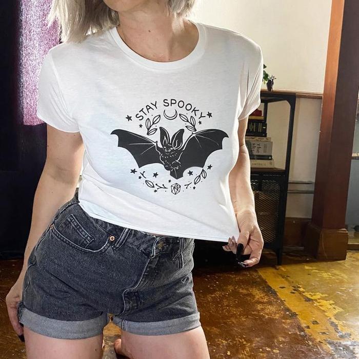 Stay Spooky Bat Crop Top-Graphic T-Shirts-ESPI LANE