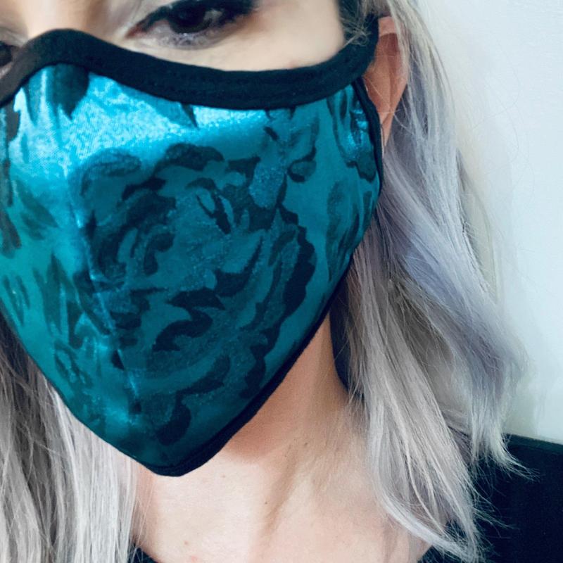 Teal &amp; Black Floral Face Mask-Face Masks-ESPI LANE