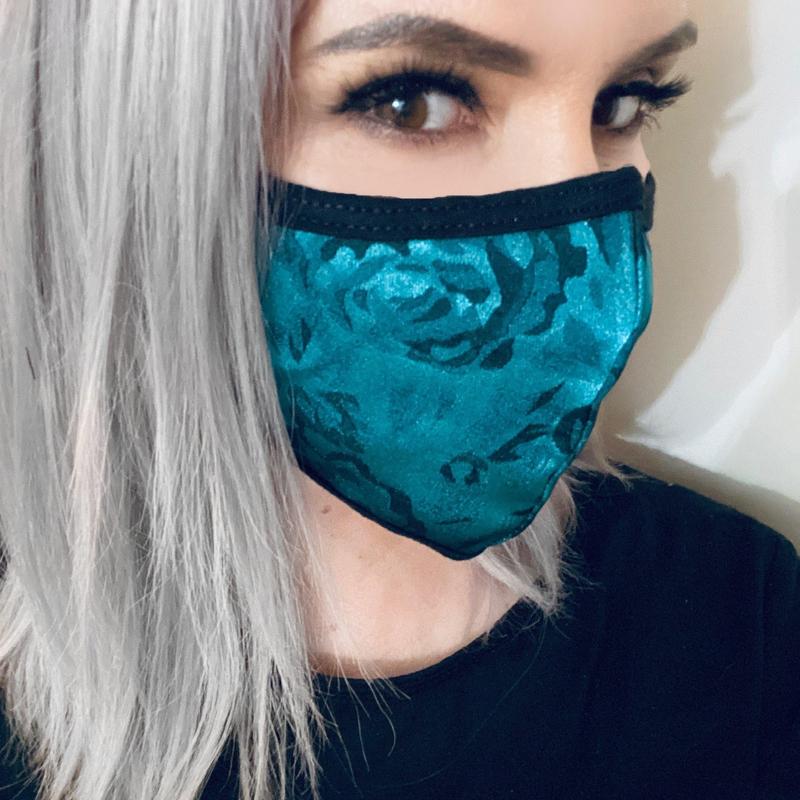 Teal &amp; Black Floral Face Mask-Face Masks-ESPI LANE