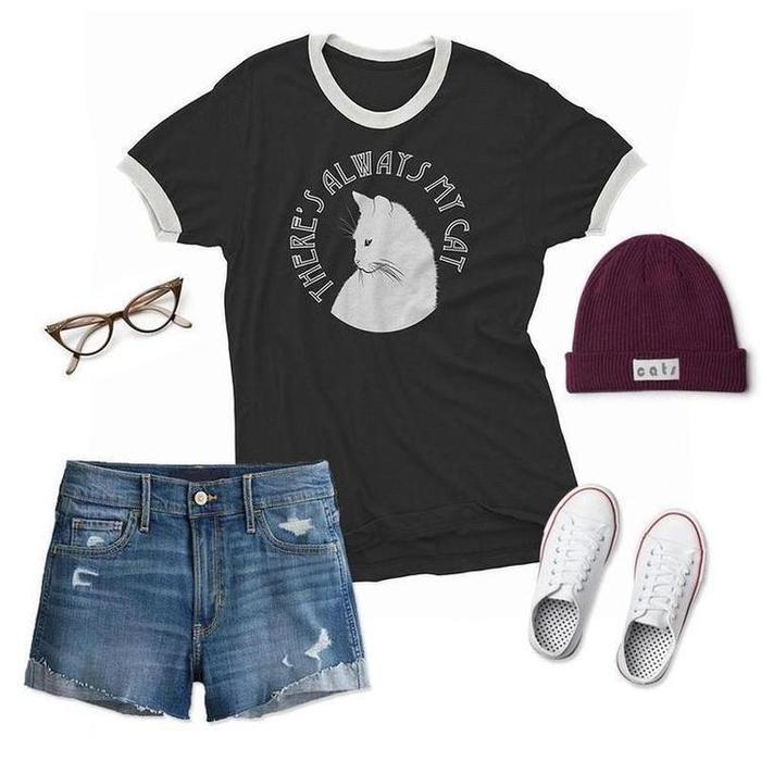 There&#39;s Always My Cat Graphic Ringer-Graphic T-Shirt-ESPI LANE