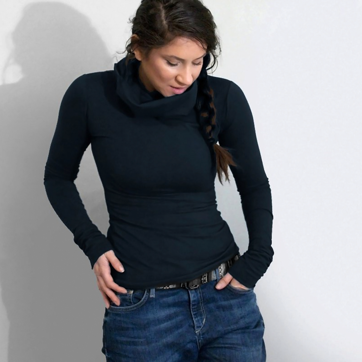 Ultra Long Sleeve Cowl Neck Top-Tops-ESPI LANE