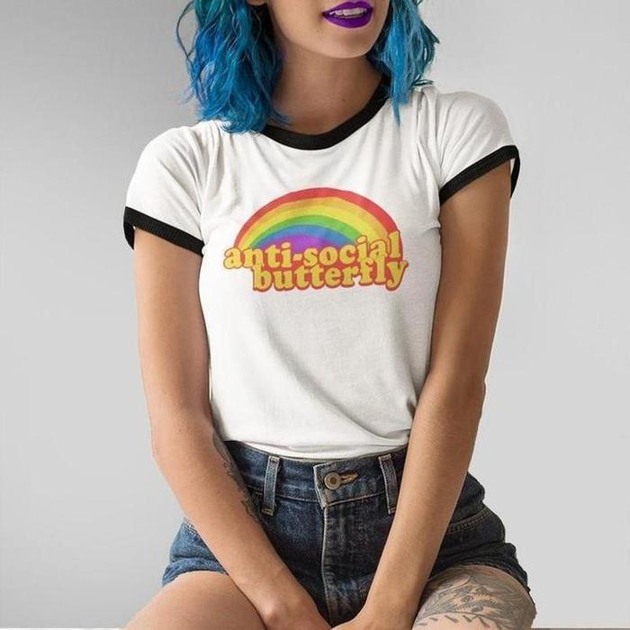 AntiSocial Retro Rainbow Grunge Tee-ESPI LANE