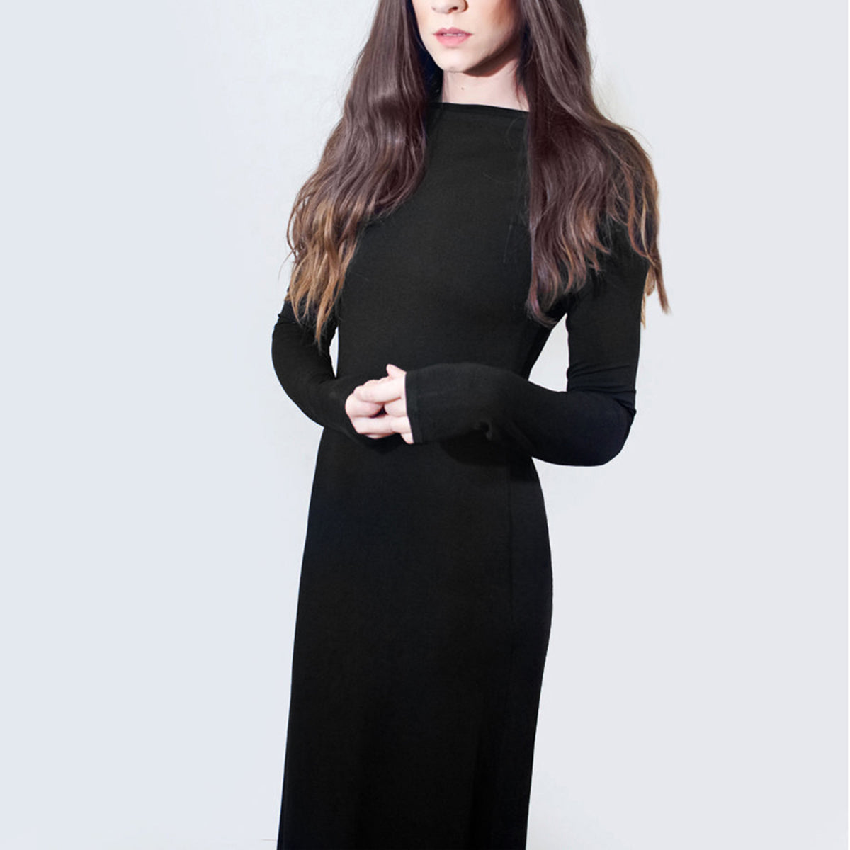 Boatneck Maxi Dress with Long Sleeves