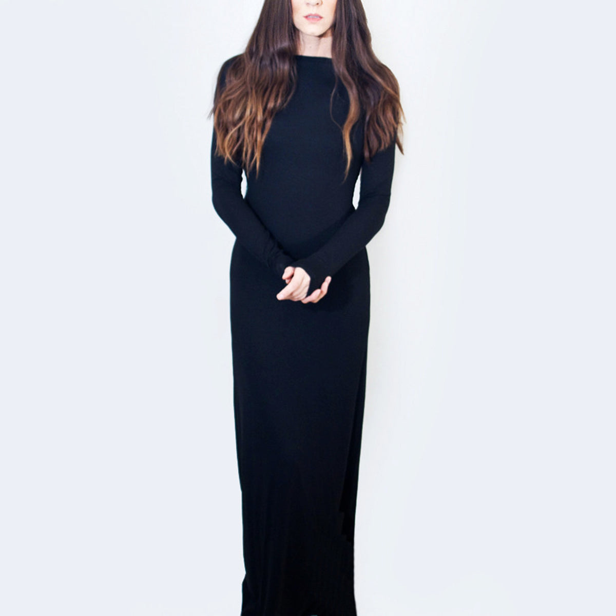 Boatneck Maxi Dress with Long Sleeves