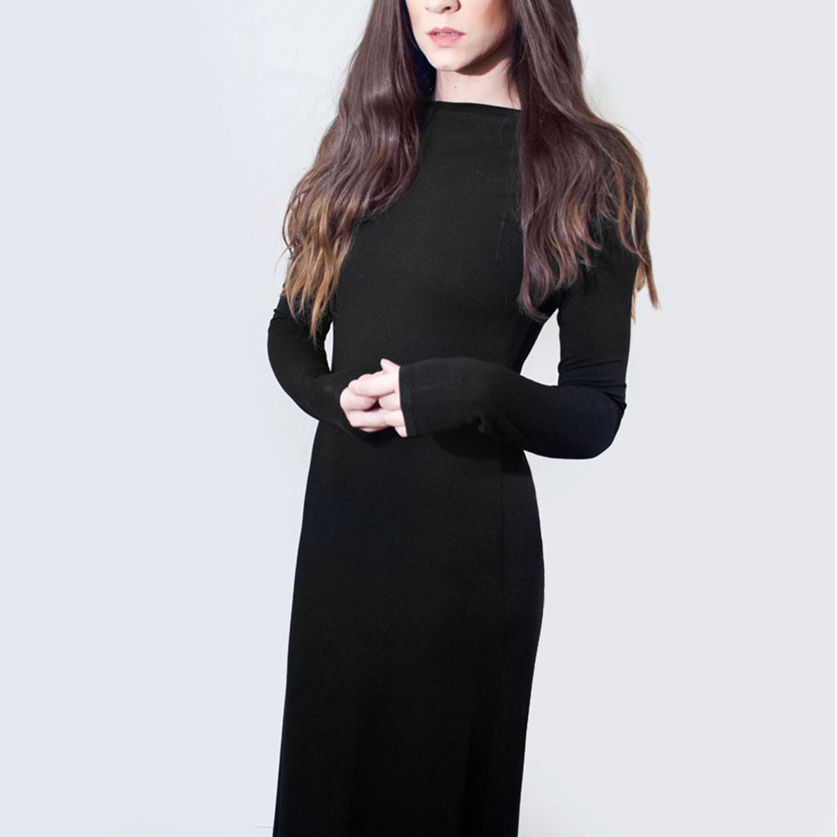 Boatneck Maxi Dress with Long Sleeves-ESPI LANE