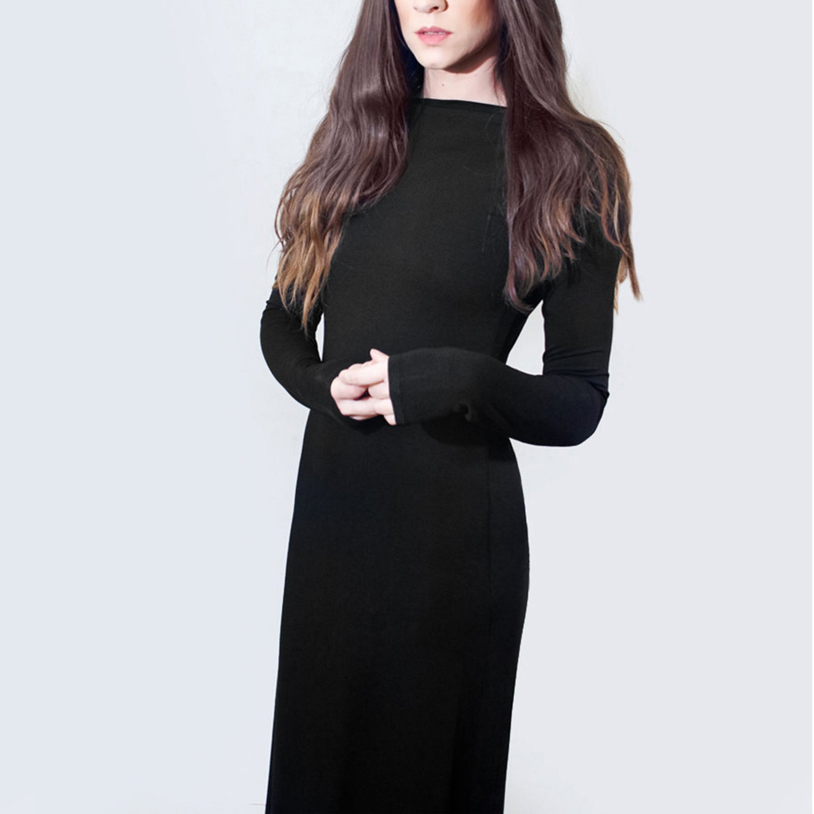Boatneck Maxi Dress with Long Sleeves-ESPI LANE