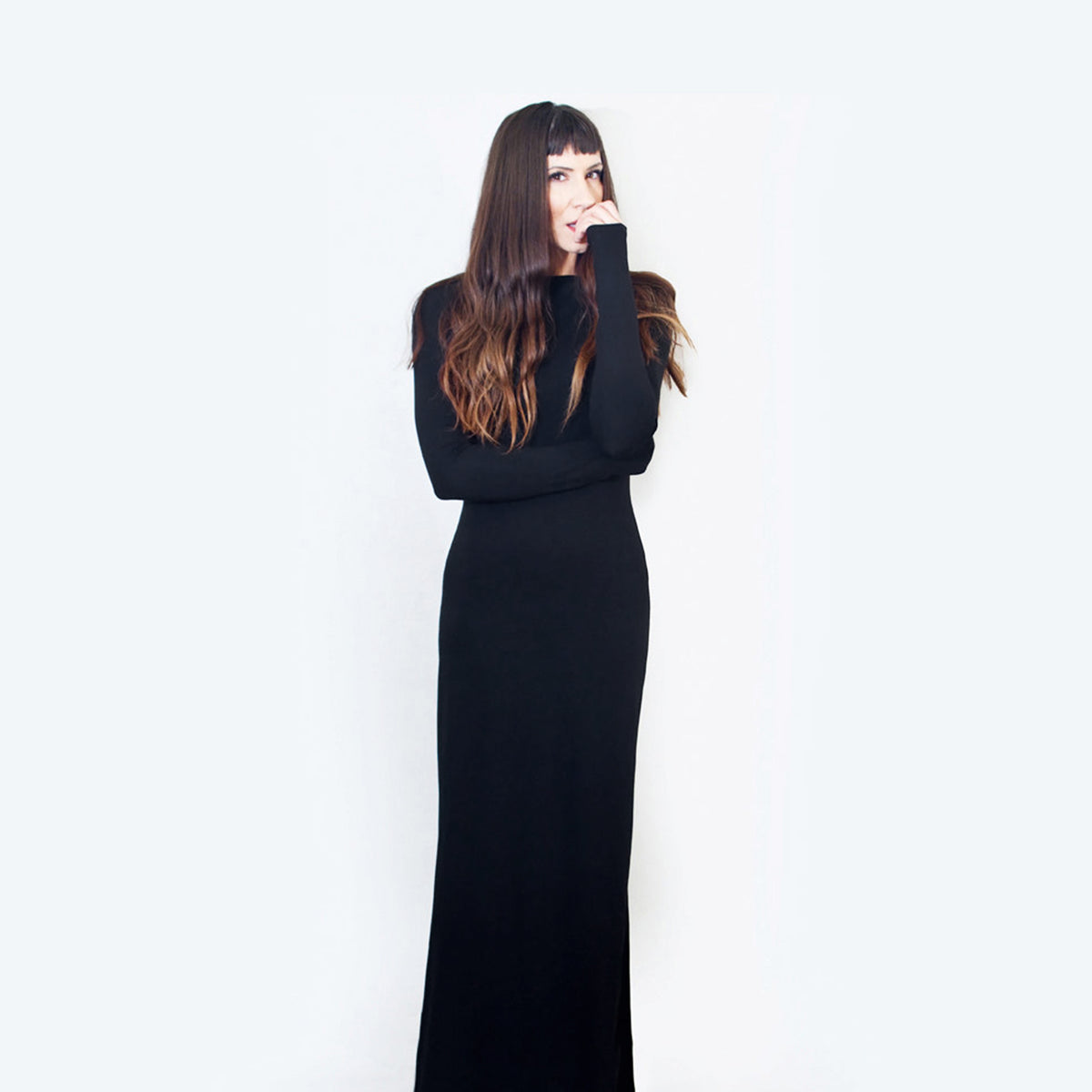 Boatneck Maxi Dress with Long Sleeves-ESPI LANE