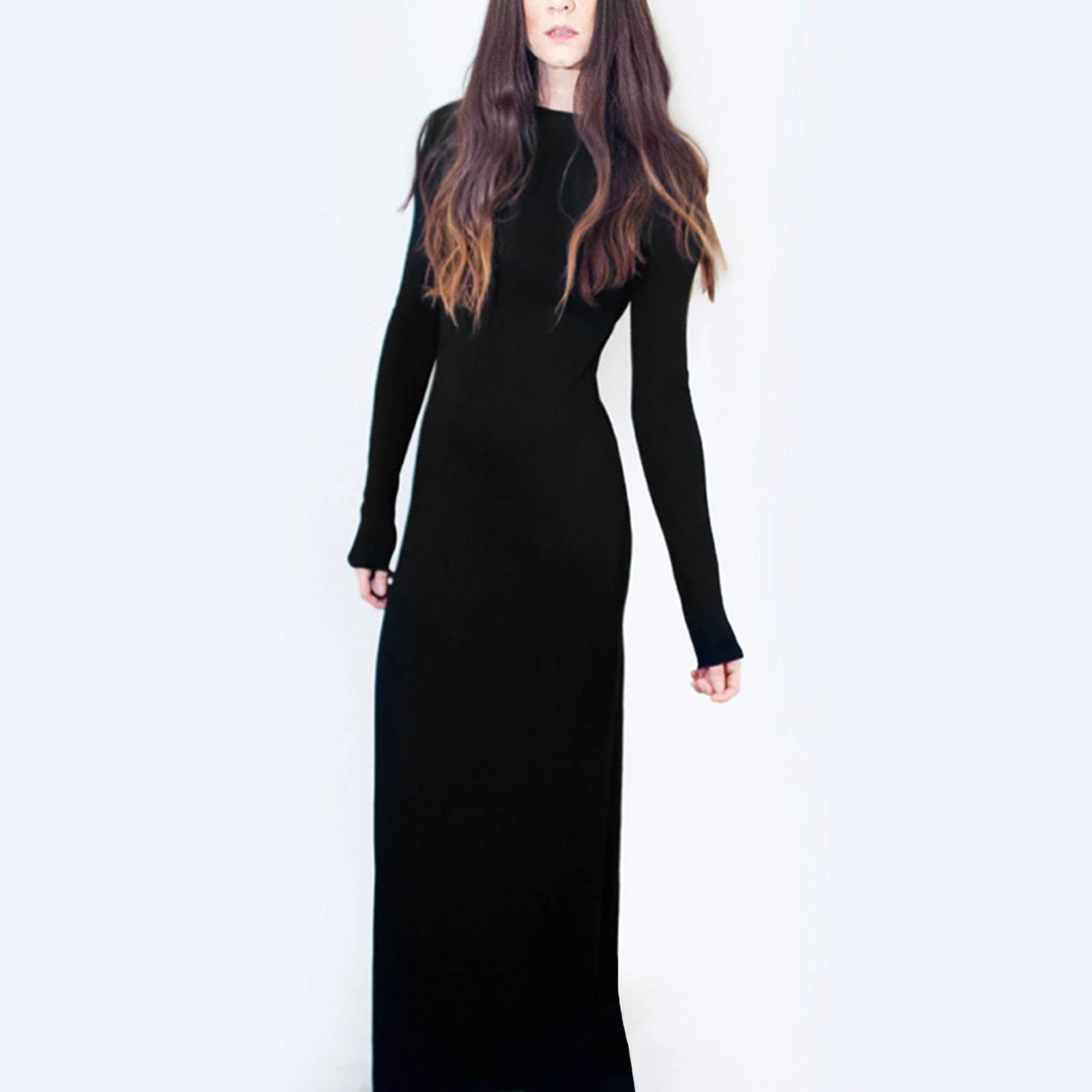 Boatneck Maxi Dress with Long Sleeves-ESPI LANE