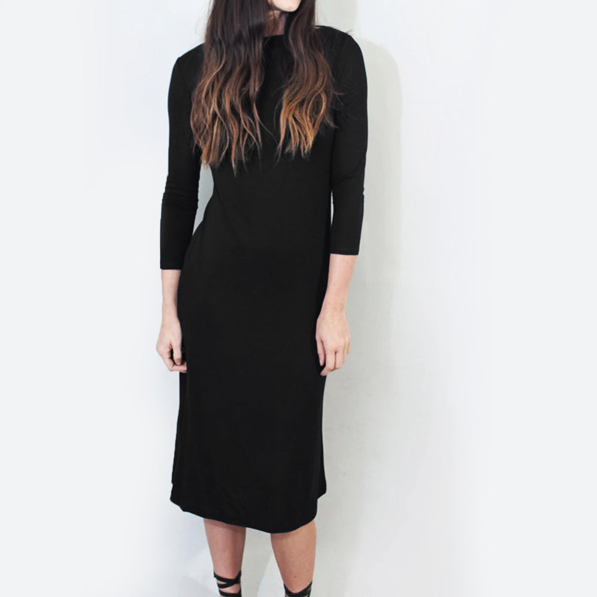 Boatneck Quarter Sleeve Midi Dress