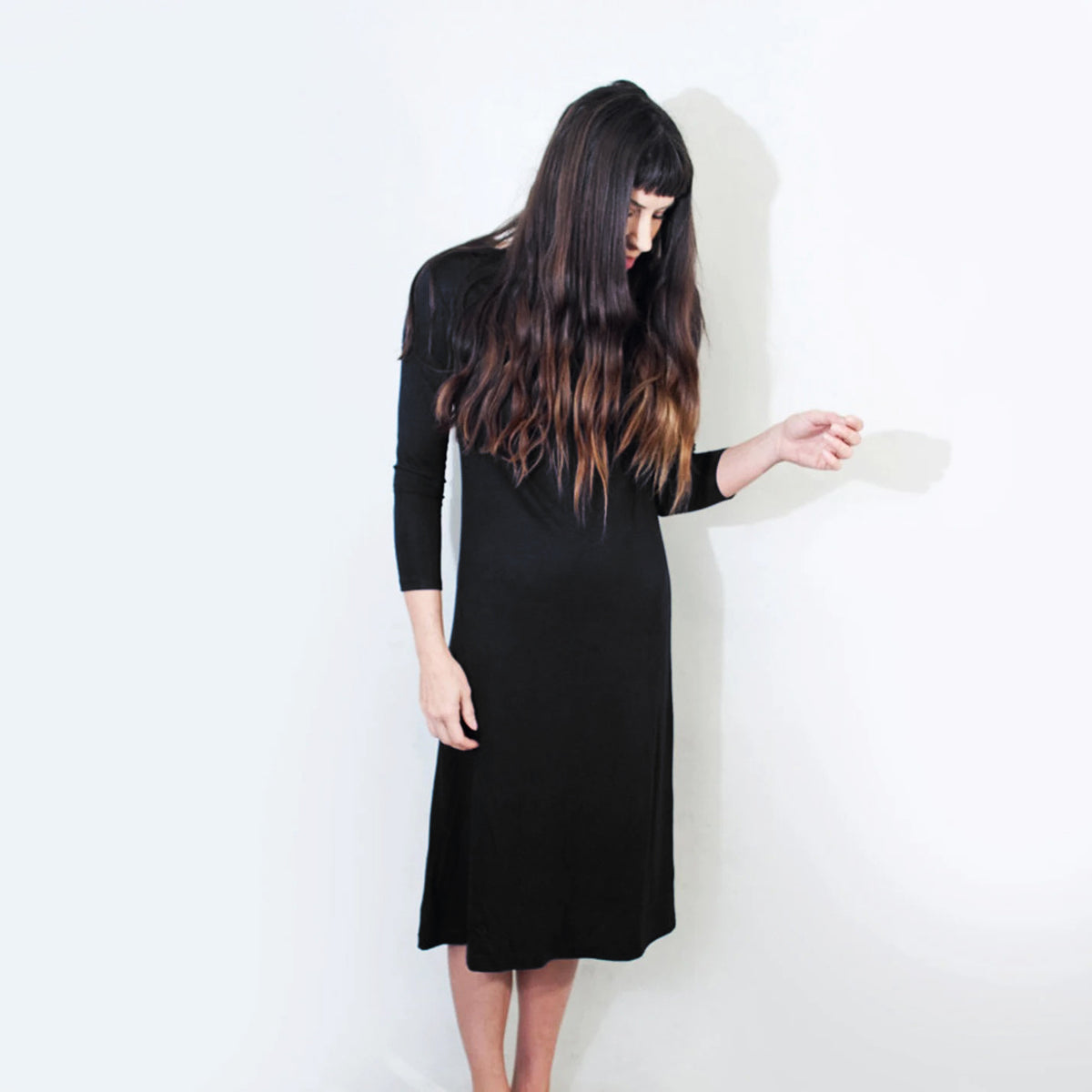 Boatneck Quarter Sleeve Midi Dress