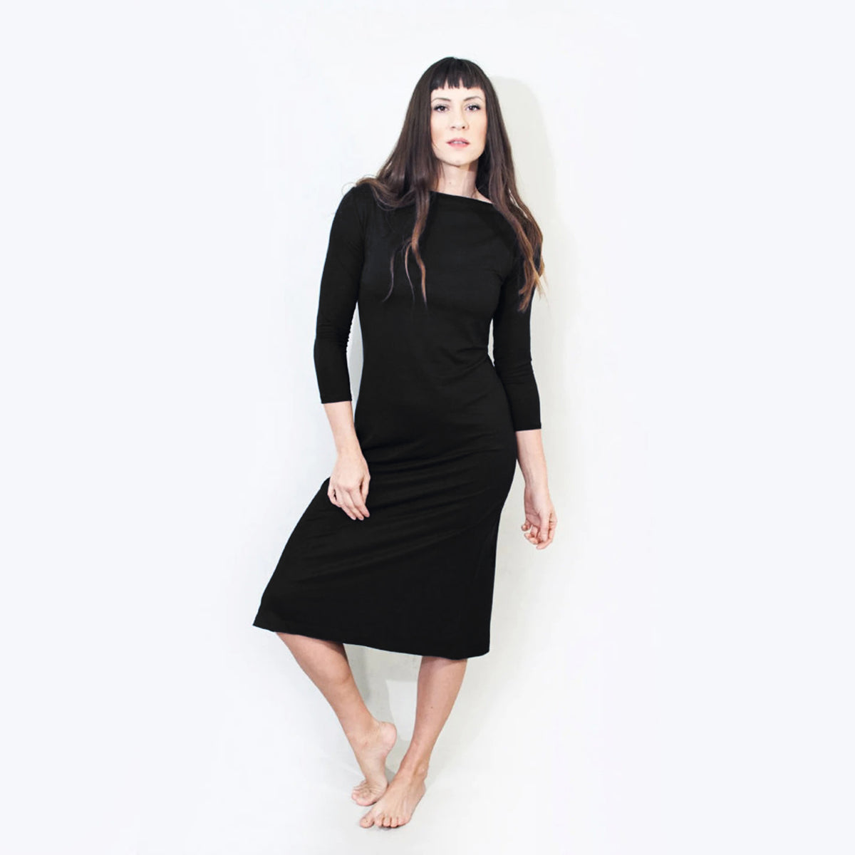 Boatneck Quarter Sleeve Midi Dress