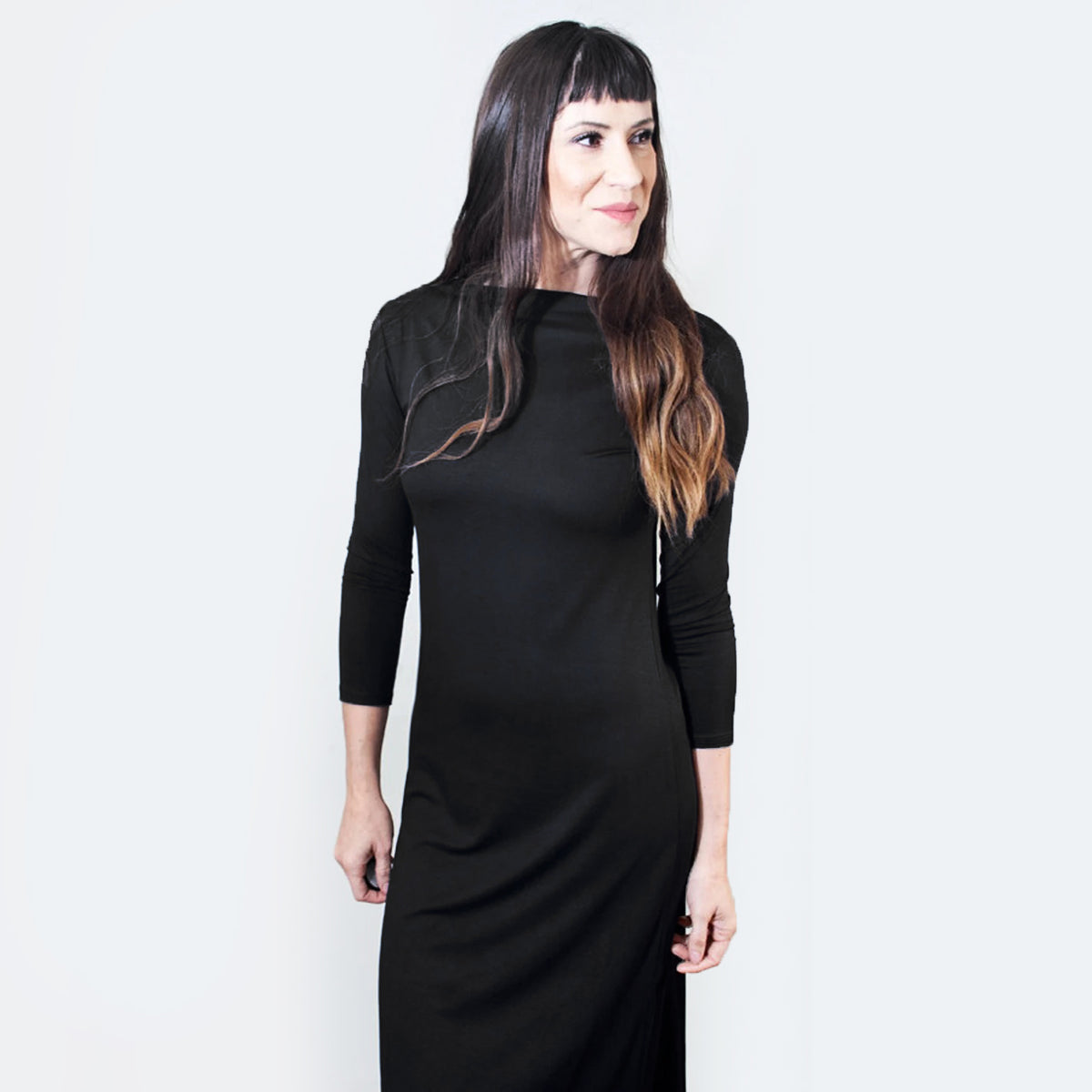 Boatneck Quarter Sleeve Midi Dress