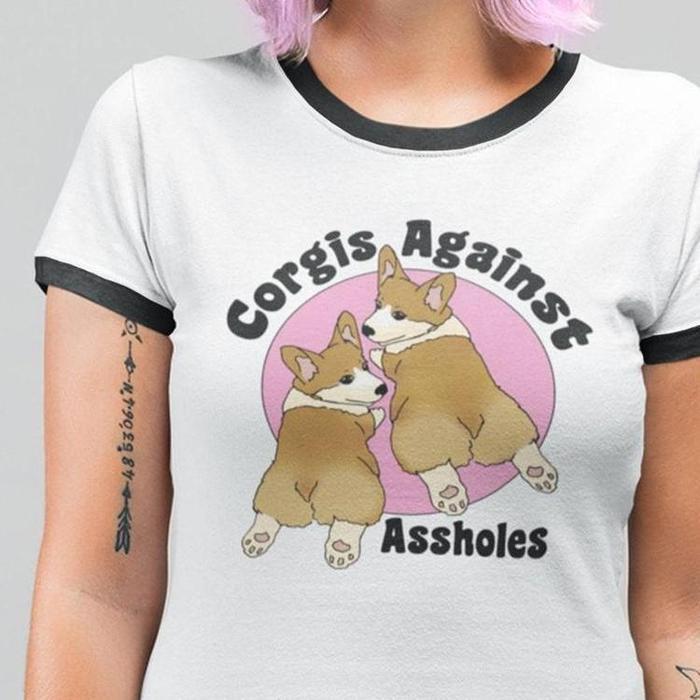 Cute Corgis Against Assholes Graphic T-Shirt-ESPI LANE