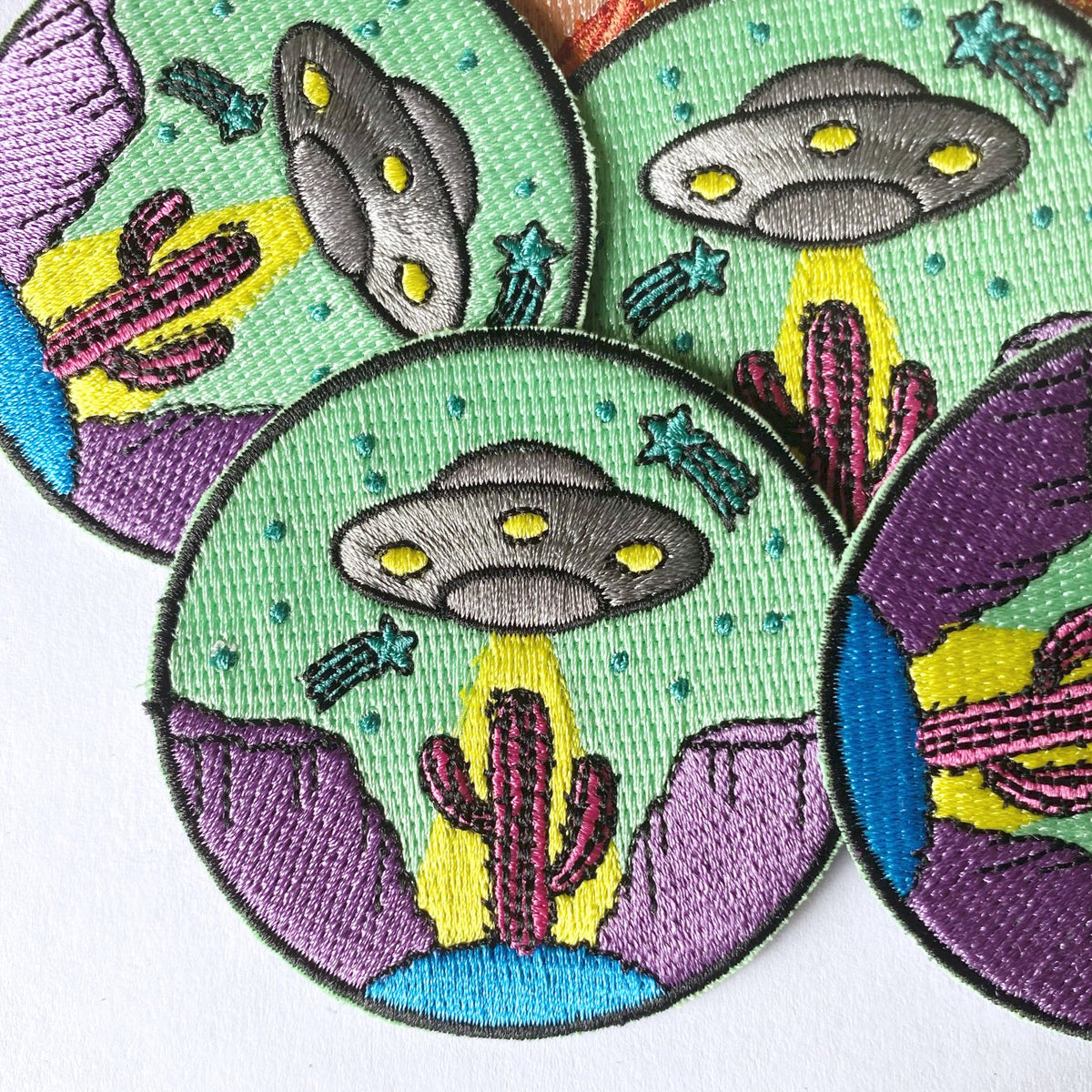 Desert Mountain Cactus UFO Iron On Patch-ESPI LANE