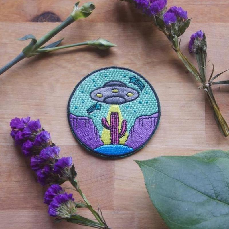 Desert Mountain Cactus UFO Iron On Patch-ESPI LANE