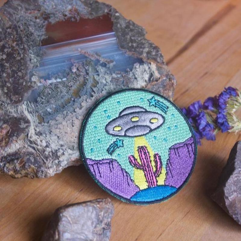 Desert Mountain Cactus UFO Iron On Patch-ESPI LANE