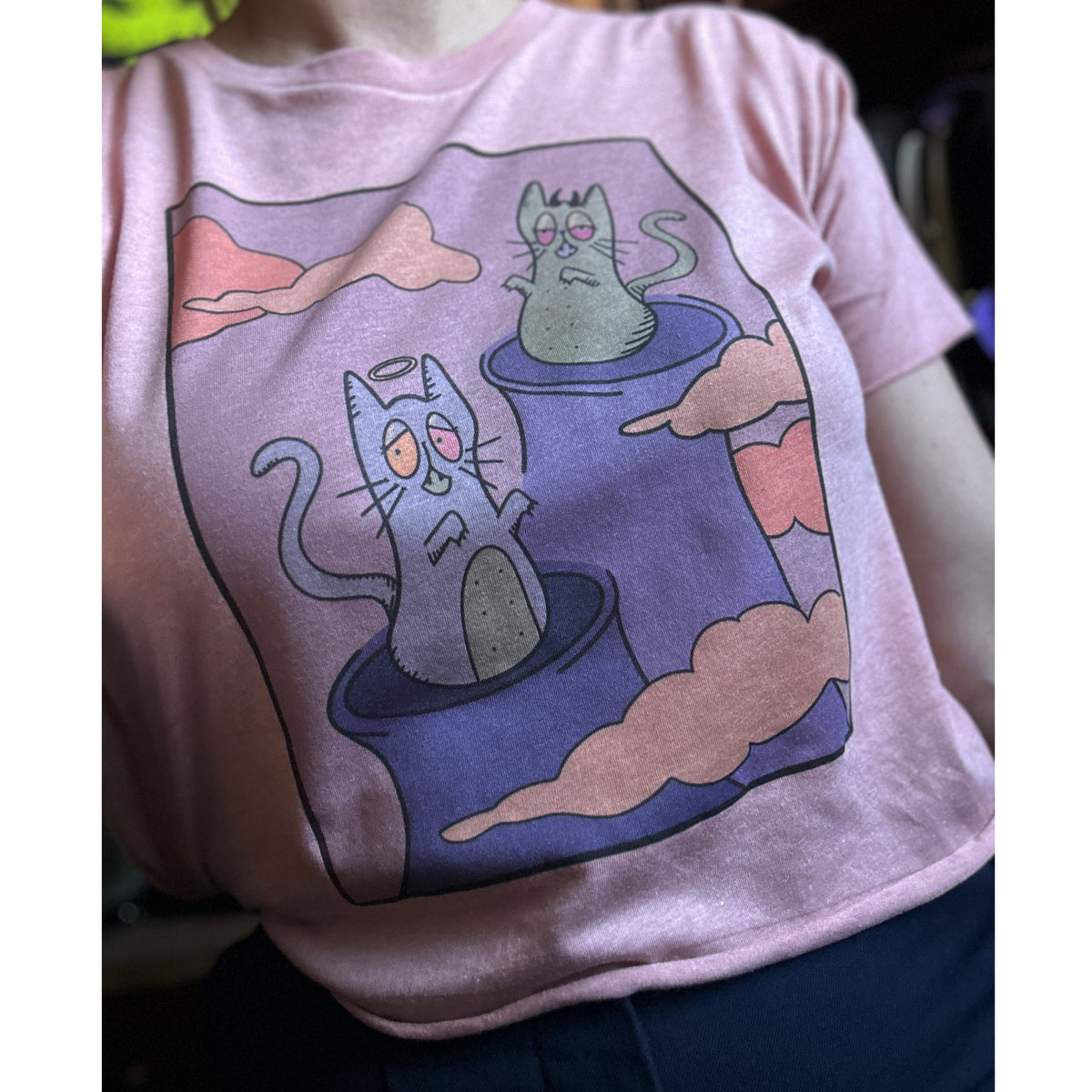 Cartoon Angel Devil Cat Crop Top