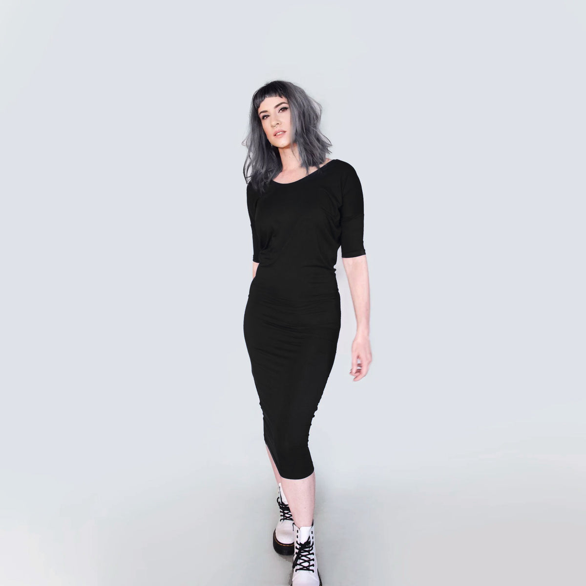 Draped Jersey Midi Length Dress-ESPI LANE