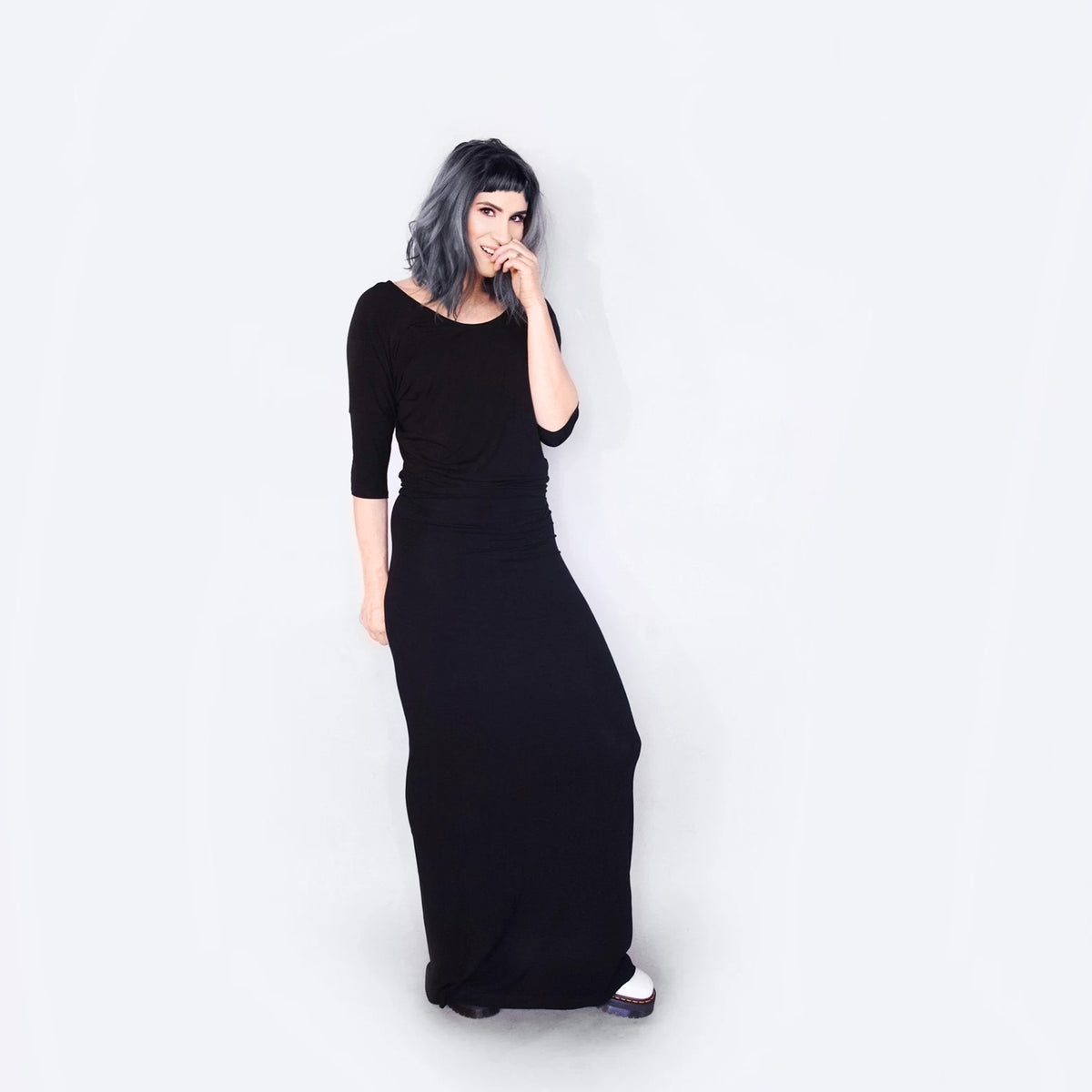 Draped Quarter Sleeve Maxi Dress